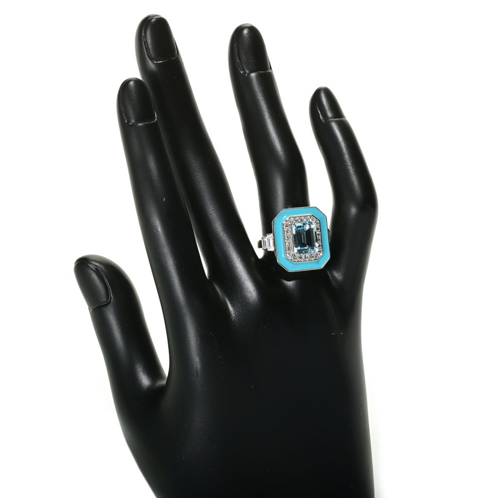 Anel banhado a platina com topázio azul-celeste de 3,74 quilates e zircônia branca