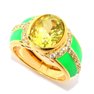 Anel de esmalte halo banhado a ouro 18K de 10x8 mm com escolha de pedras preciosas e zircônias