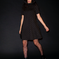 Vestido Leota Feminino Anya com Bolinhas e Ajuste Flare, Preto, Tamanho Grande