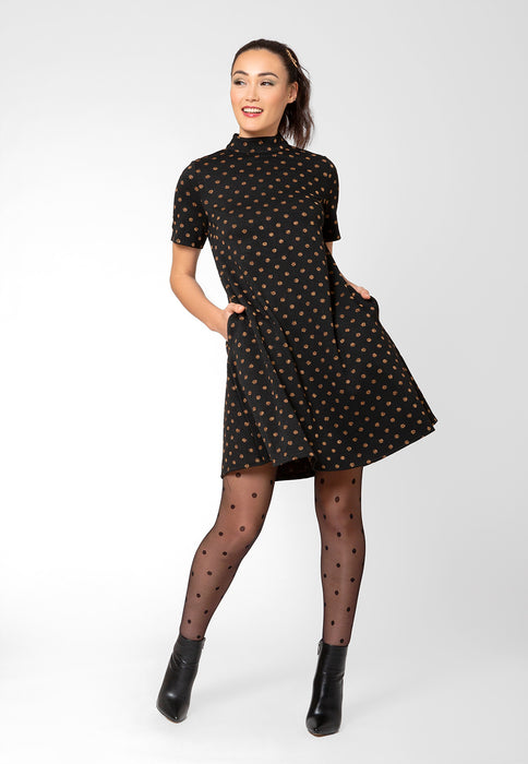 Vestido Leota Feminino Anya com Bolinhas e Ajuste Flare, Preto, Tamanho Grande