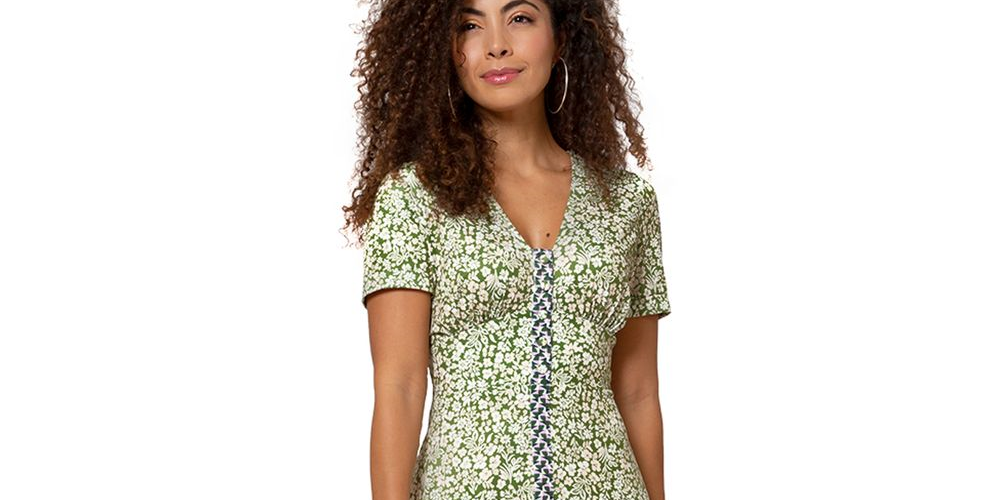 Vestido floral midi Francesca feminino Leota verde tamanho grande