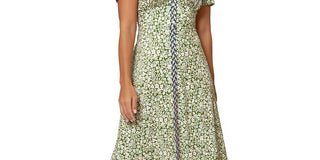 Vestido Leota Feminino Jasmine Field Border Twist of Lime Lord &amp; Taylor com Faixa Francesca Verde