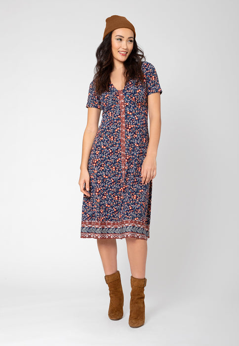 Vestido midi com decote em V Francesca da Leota para mulheres