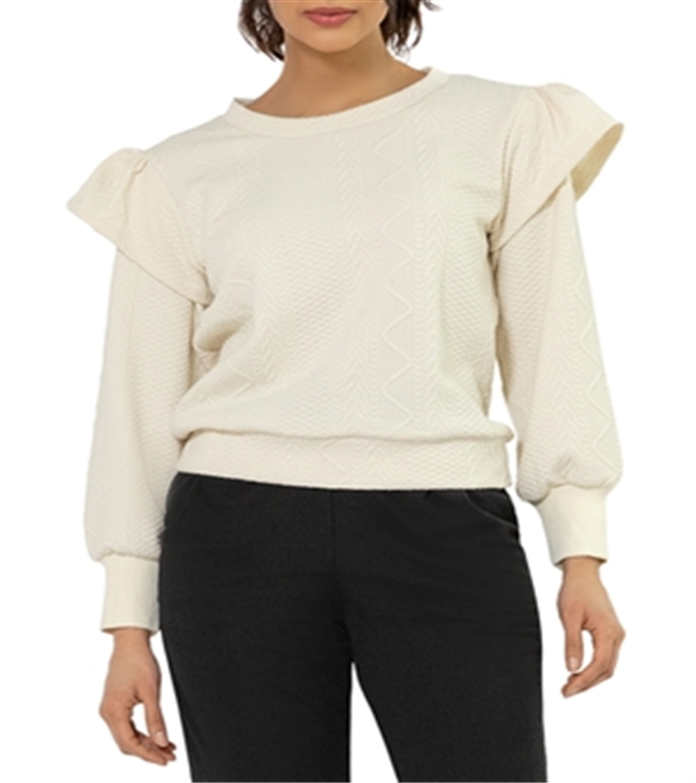 Moletom feminino Leota Ashley com babados nos ombros, branco, tamanho pequeno
