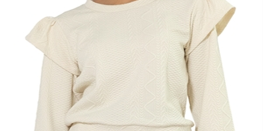 Moletom feminino Leota Ashley com babados nos ombros, branco, tamanho pequeno