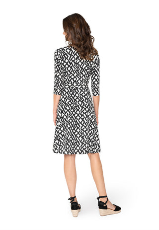 Vestido feminino Leota's Wrap com manga 3/4 Zig Zag Preto e Branco