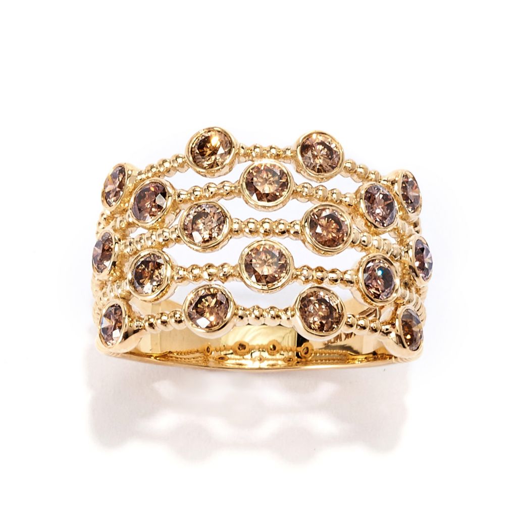 Anel Gems of Distinction em ouro 14K com diamante champanhe de 1,29 quilates e 5 fileiras