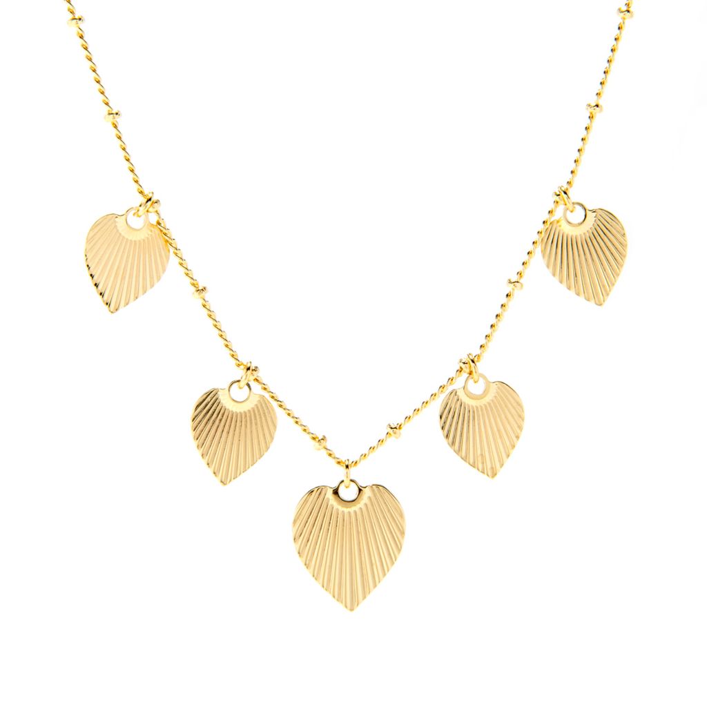 Colar Toscana Italiana banhado a ouro 18K com pingente de coração e berbigão de 15,5" + 2"