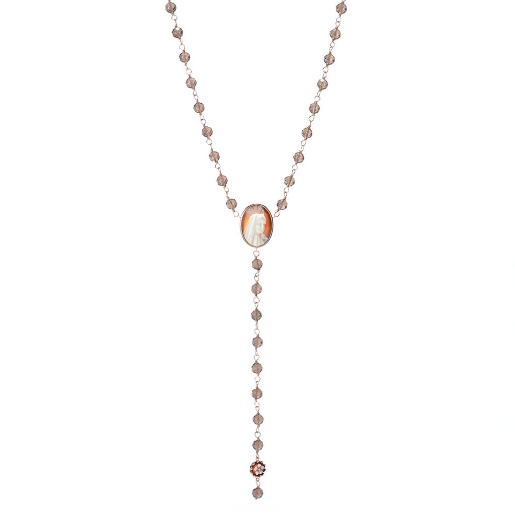 Colar de rosário "Sagrado" com camafeu e quartzo fumê banhado a ouro 18K Cameo Italiano