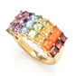 Anel Gem Treasures Ombre Rainbow com três fileiras de pedras preciosas e 3,63 quilates