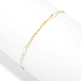 Pulseira com clipe de papel Stefano Oro em ouro 14K e pérolas, tamanho à escolha