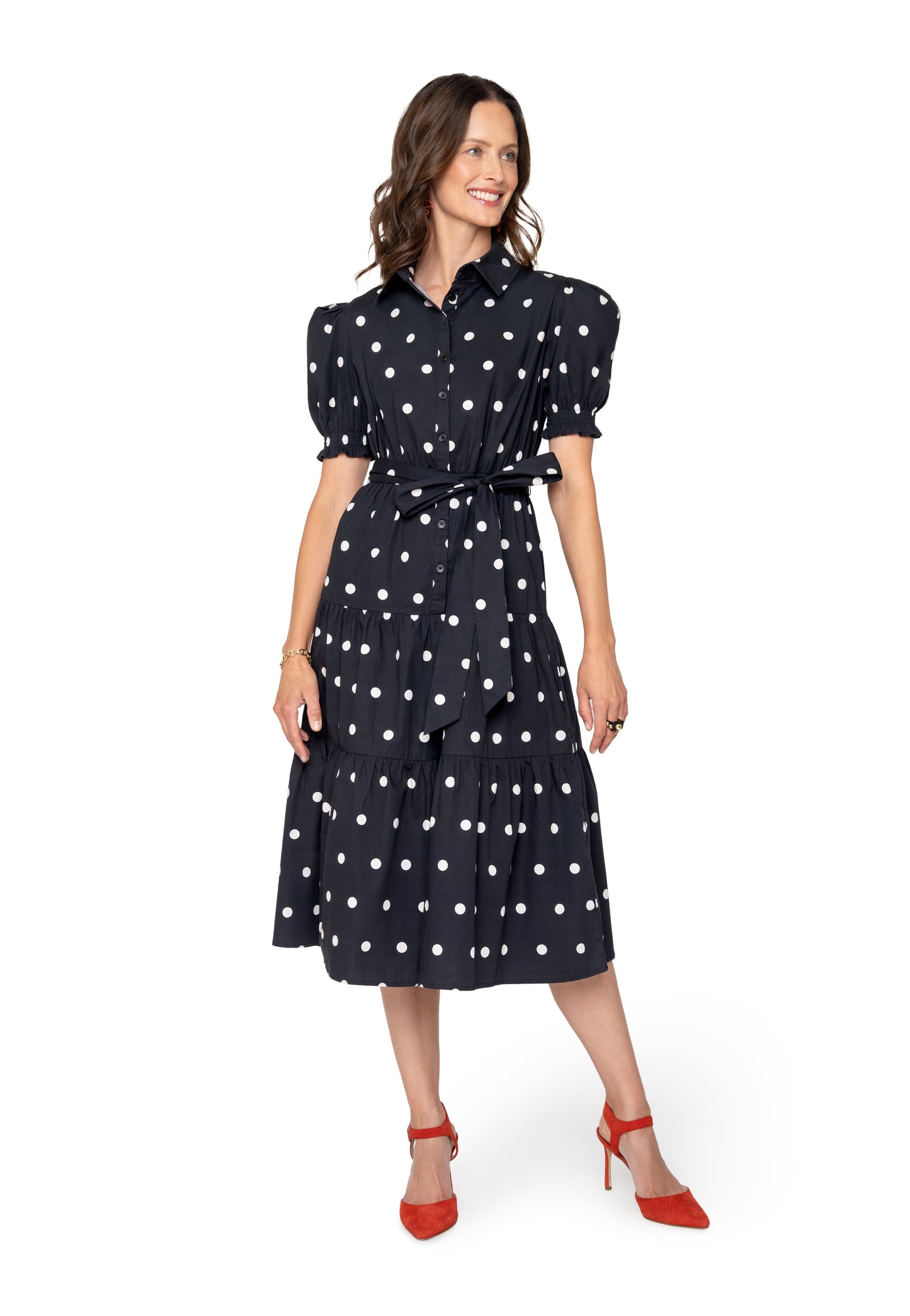 Octavia Puff Sleeve Shirt Dress Small Polka Black White