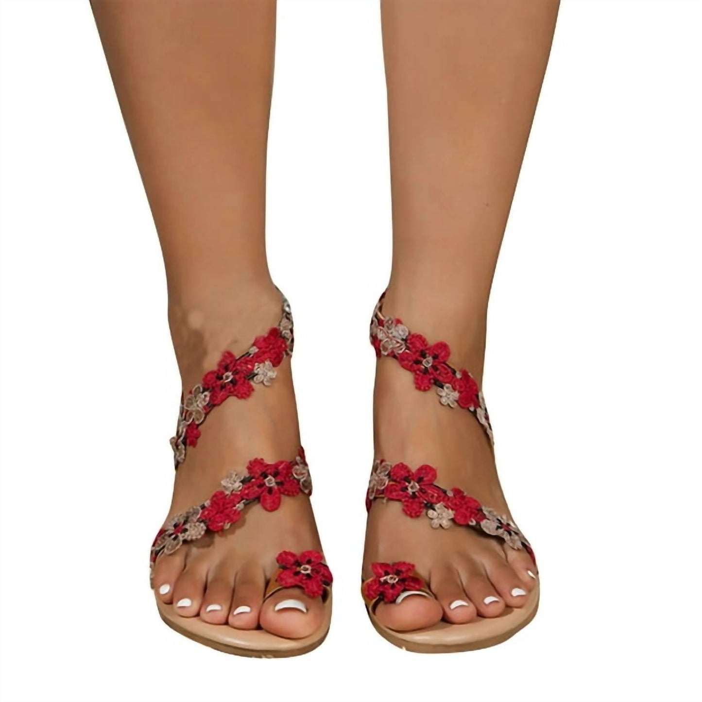 Trendsi - Sandálias femininas rasteiras com presilha para os dedos