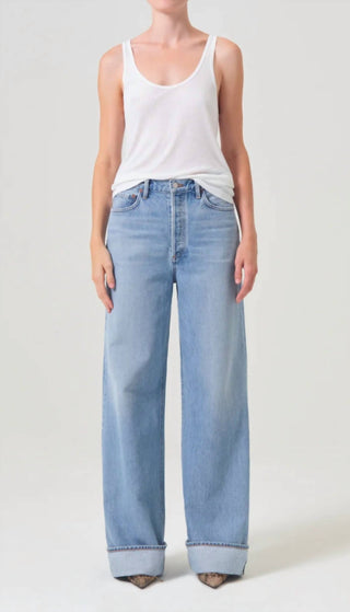 Agolde - Calça Jeans Feminina de Cintura Alta e Perna Larga