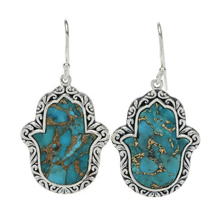 Brincos pendentes de hamsa turquesa mohave de 20x15 mm da Artisan Silver by Samuel B.