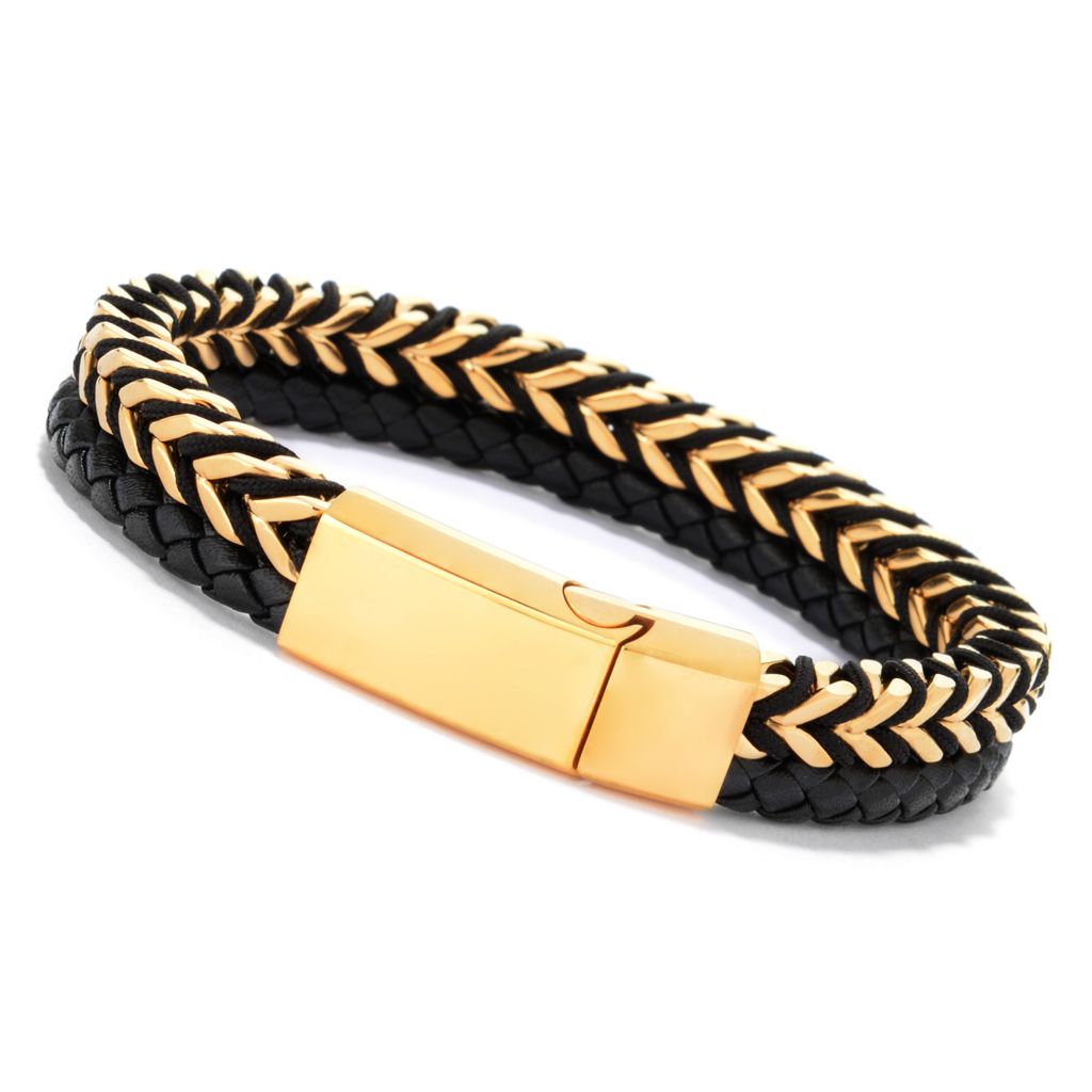 Invicta Jewelry Corrente de aço inoxidável de 8,75" e pulseira de couro