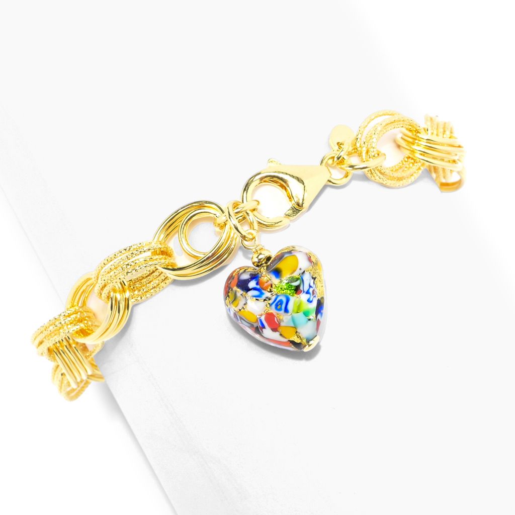 Pulseira Toscana Italiana banhada a ouro 18K com pingentes de vidro Murano