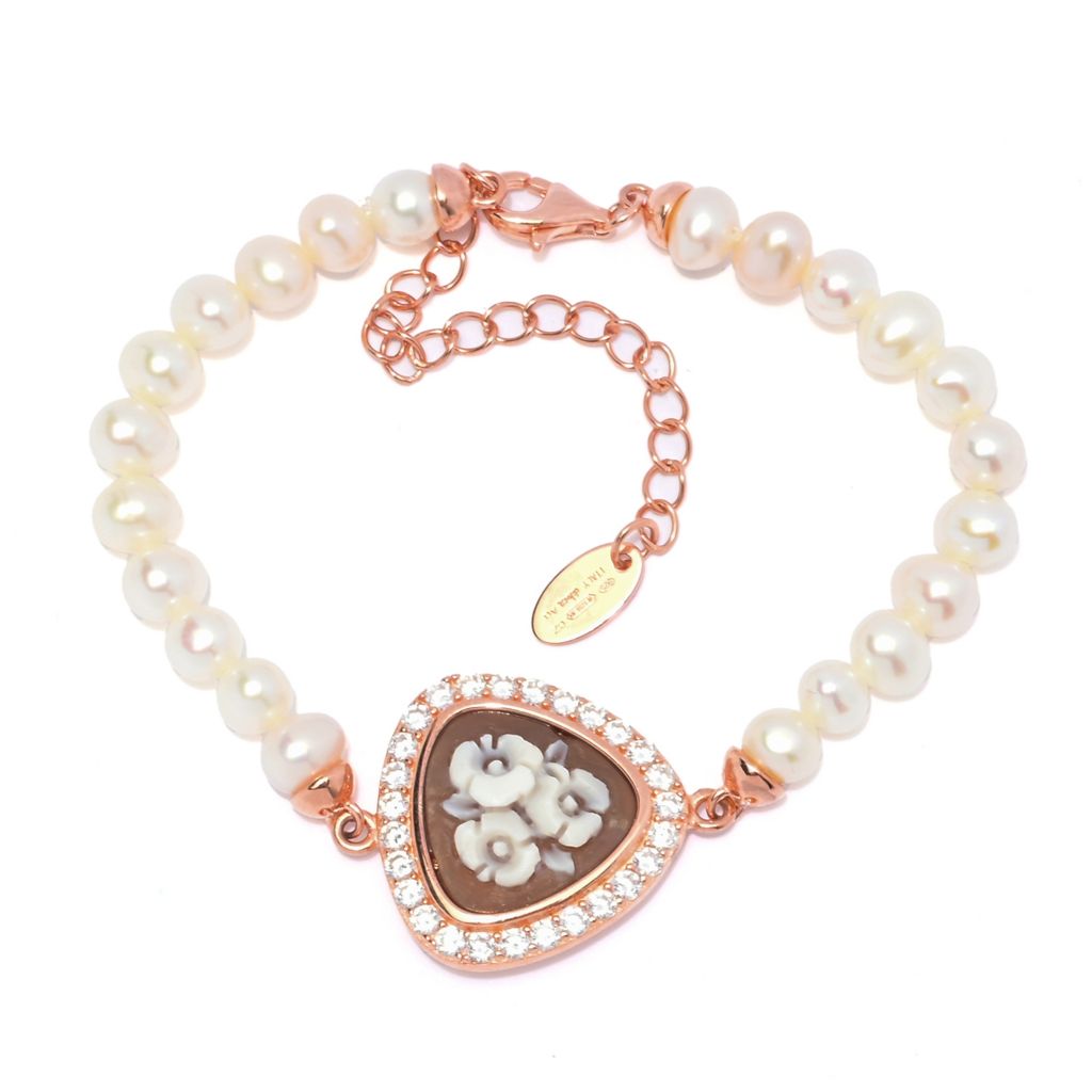 Pulseira Cameo Italiano "Ballet" com flores e pérolas cultivadas