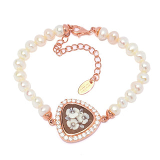 Pulseira Cameo Italiano "Ballet" com flores e pérolas cultivadas