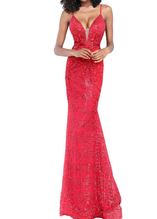 Jovani - Vestido bordado com apliques florais
