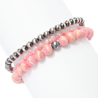 Pulseira de prata esterlina com rodocrosita e pérolas navajo da Southwest Elements