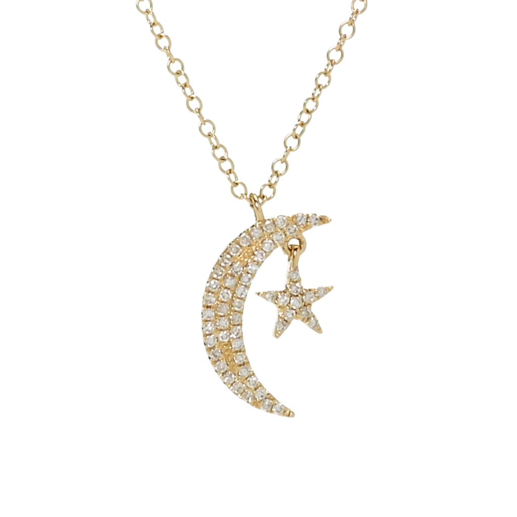 Colar com pingente de lua e estrela de diamante de 0,11 quilates em ouro 14K da Sabrina Designs