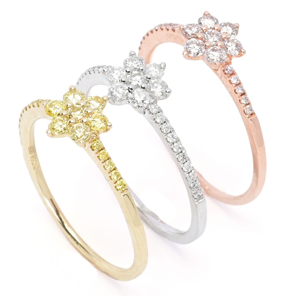 Conjunto de 3 anéis de flores com diamantes multicoloridos de 1,18 quilates da Gems of Distinction