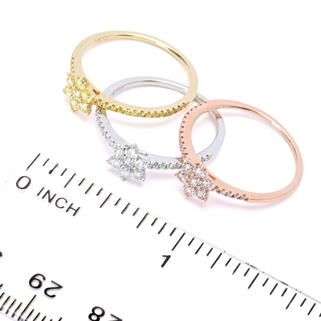 Conjunto de 3 anéis de flores com diamantes multicoloridos de 1,18 quilates da Gems of Distinction