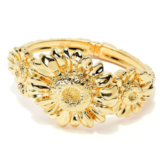 Pulseira Graziella banhada a ouro 23K com zircônia cúbica e articulada em formato de girassol