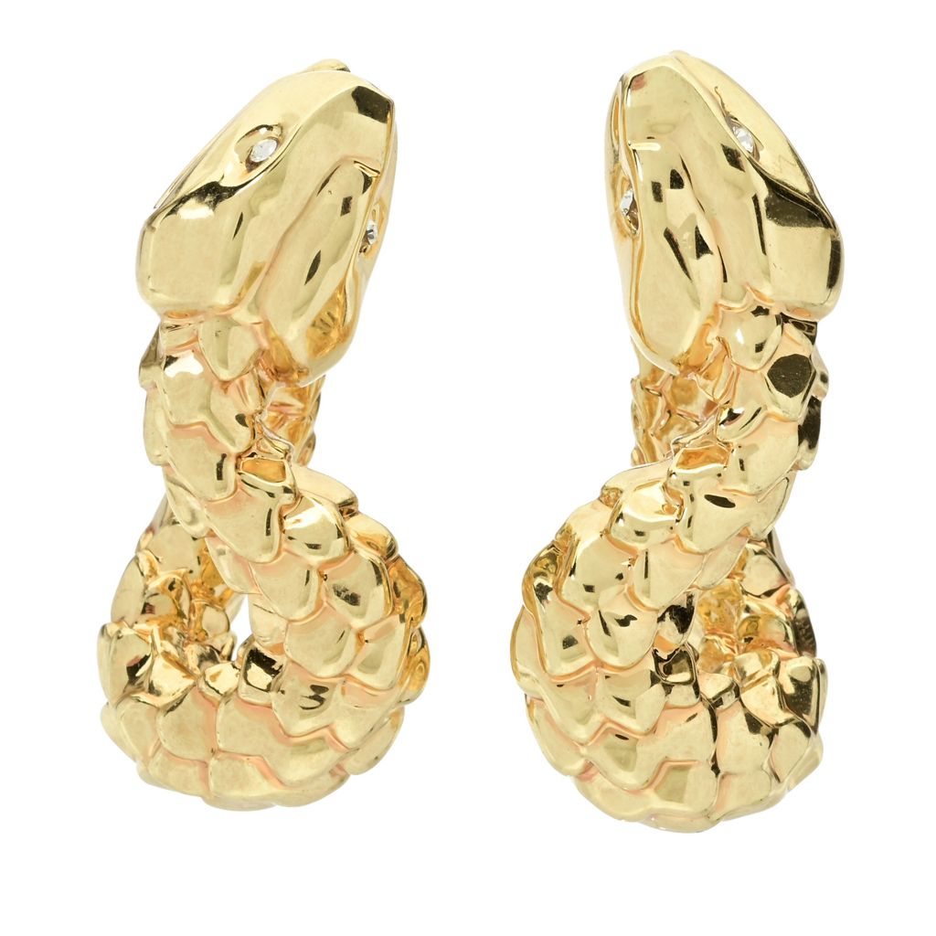 Brincos de argola Graziella banhados a ouro 23K com imitação de diamante e cobra