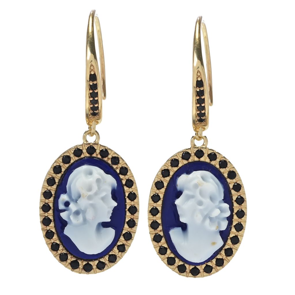 Brincos de gota Cameo Italiano "Sunrise" em ágata azul e diamante simulado