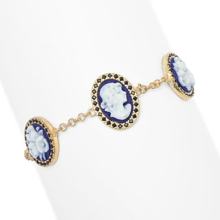 Pulseira Cameo Italiano "Sunrise" de Ágata Azul e Diamante Simulado