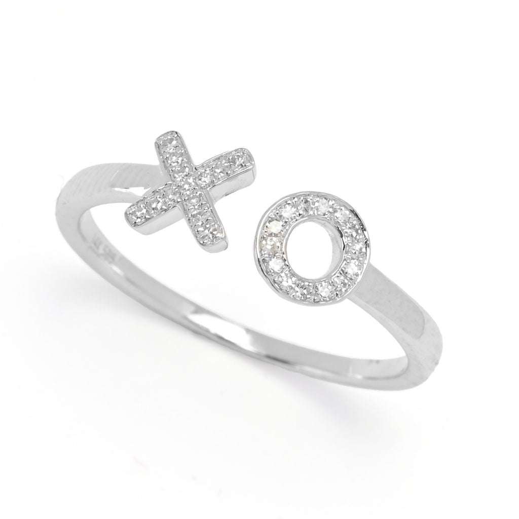 Anel XO de diamante polido 0,08ctw em ouro 14K da Sabrina Designs, 1,8 gramas