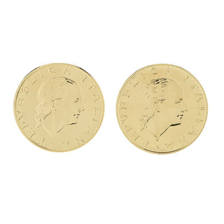 Brincos de botão com moeda genuína de 200 liras banhados a ouro 18K da Toscana Italiana