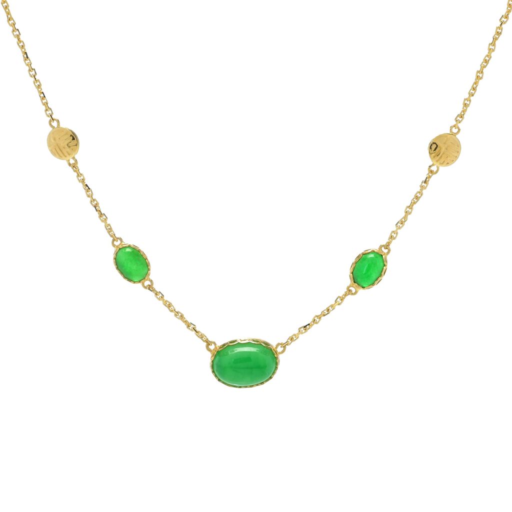 Colar Lambert Cheng de 18"+1" com Jade Tingido em Ouro 24K, 8,5 gramas