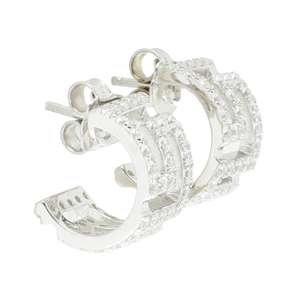 Brincos de argola em J com chave grega e diamante simulado de prata italiana Sorrento 1,44 DEW