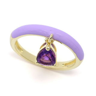 Anel com pingente de esmalte e pedras preciosas banhado a ouro 18K