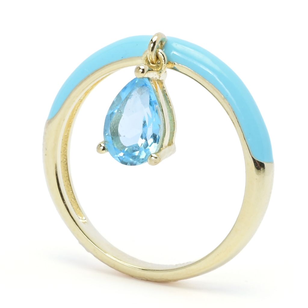 Anel com pingente de esmalte e pedras preciosas banhado a ouro 18K