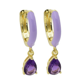 Brincos de argola com pingentes de esmalte e pedras preciosas banhados a ouro 18K