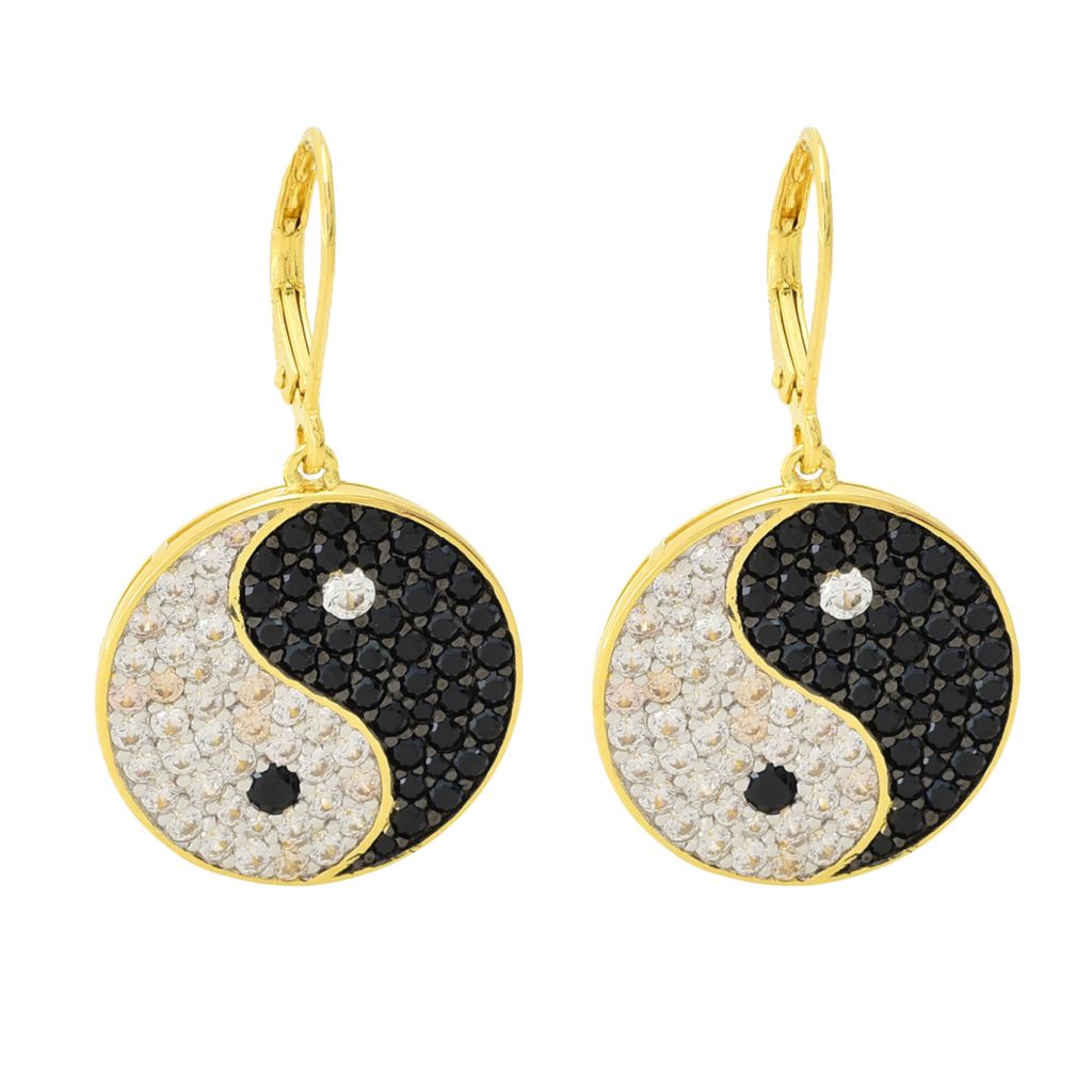 Brincos de gota Yin e Yang com zircônia e espinélio banhados a ouro 18K de 5,24 quilates