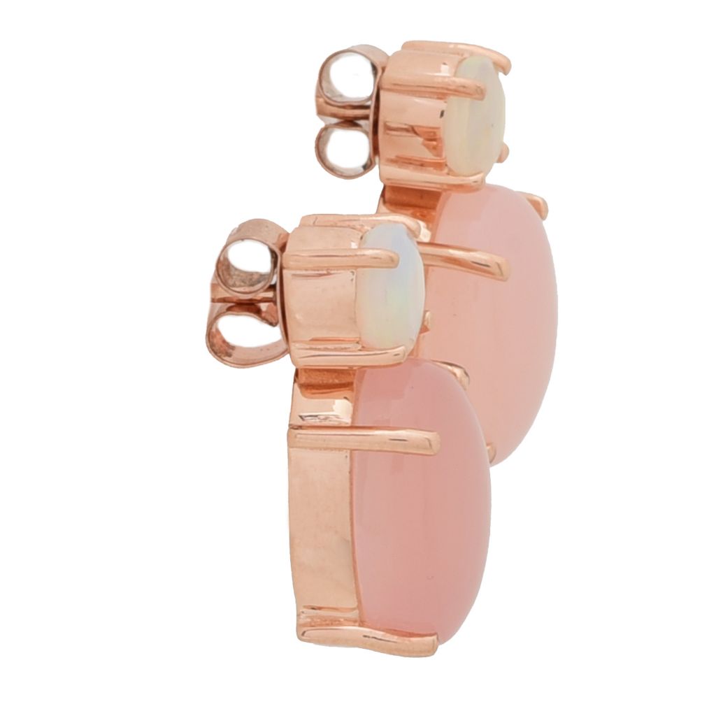 Brincos de gota ovais de calcedônia rosa e opala etíope banhados a ouro 18K de 14 x 10 mm