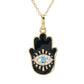Pingente Hamsa de apatita neon, zircônia e esmalte banhado a ouro 18K 0,19ct com corrente