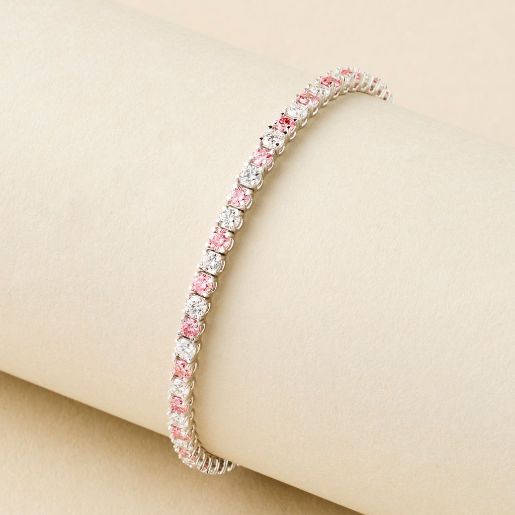 Pulseira de tênis com diamantes cultivados em laboratório rosa e branco de 5,00 quilates da Peace Jewelers