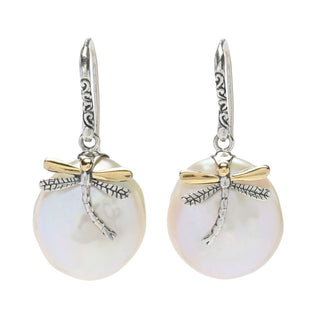 Brincos Artisan Silver by Samuel B. em ouro 18K com detalhes em libélula e pérolas barrocas