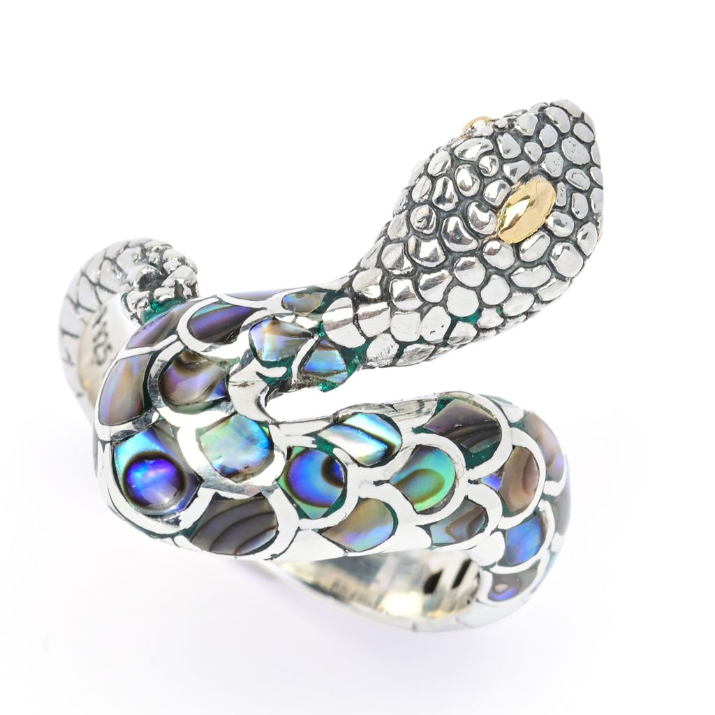 Anel de cobra com abalone e detalhes em ouro 18K Artisan Silver by Samuel B.