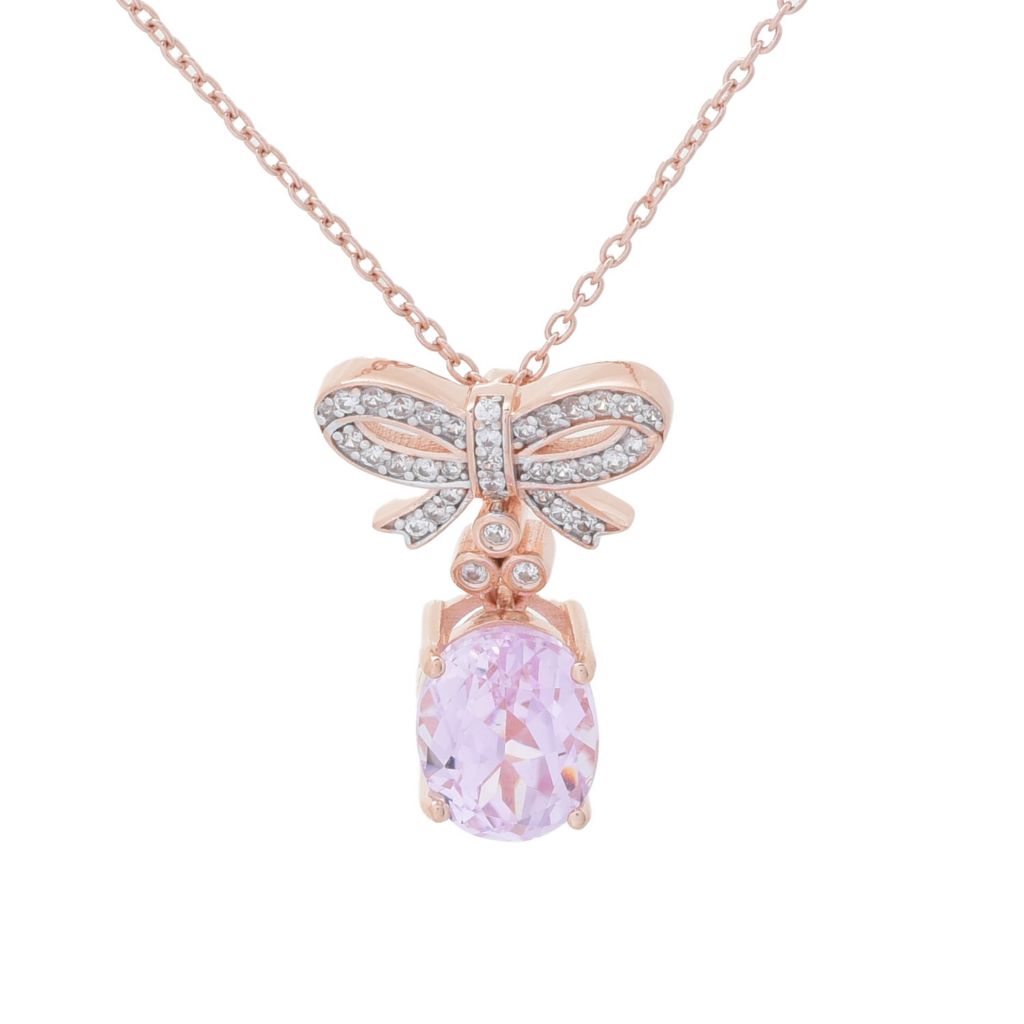 Pingente de laço de kunzita e zircônia cúbica 18K vermeil rosa Gem Treasures com corrente