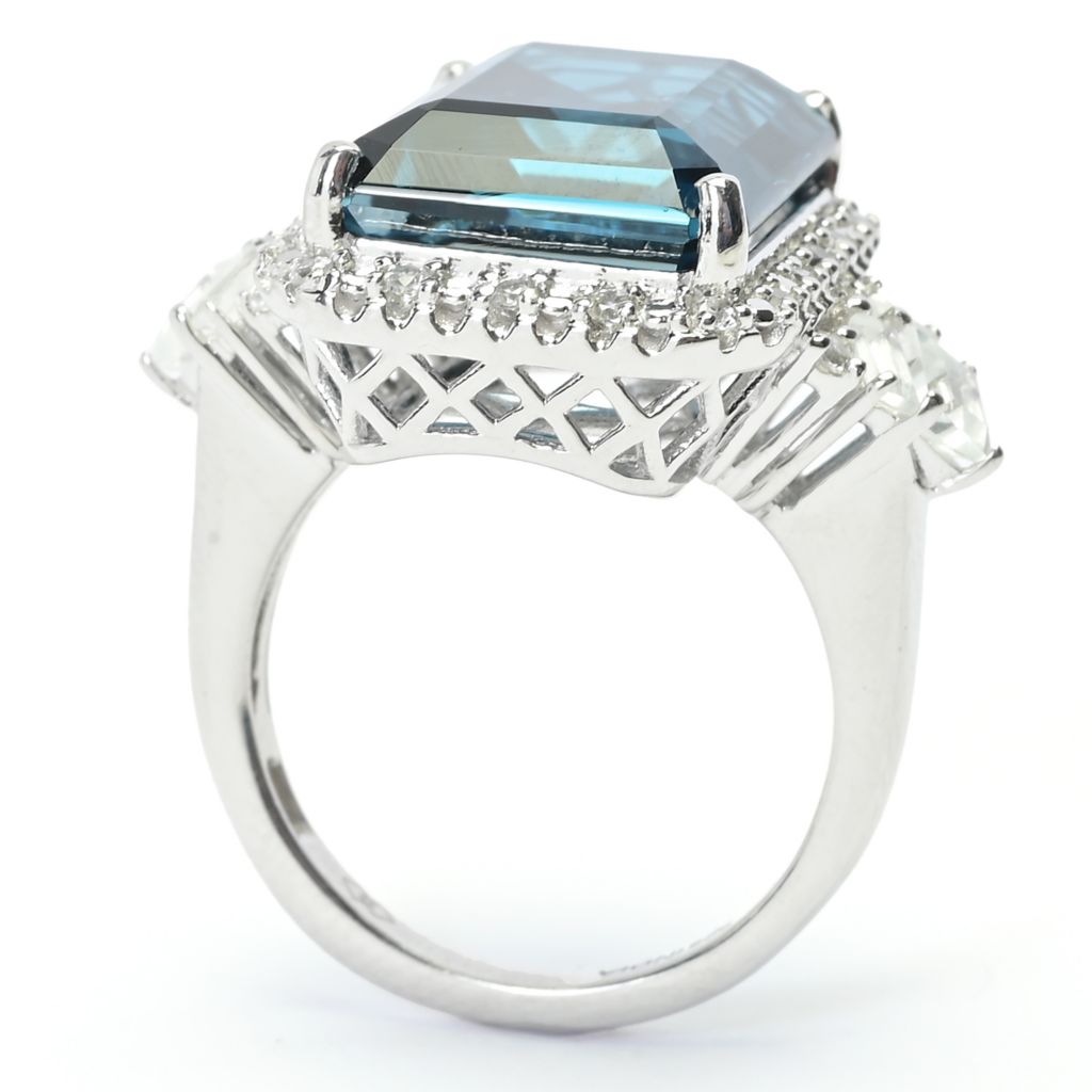 Anel Gem Treasures de 15,69 quilates de topázio azul de Londres e pedras preciosas