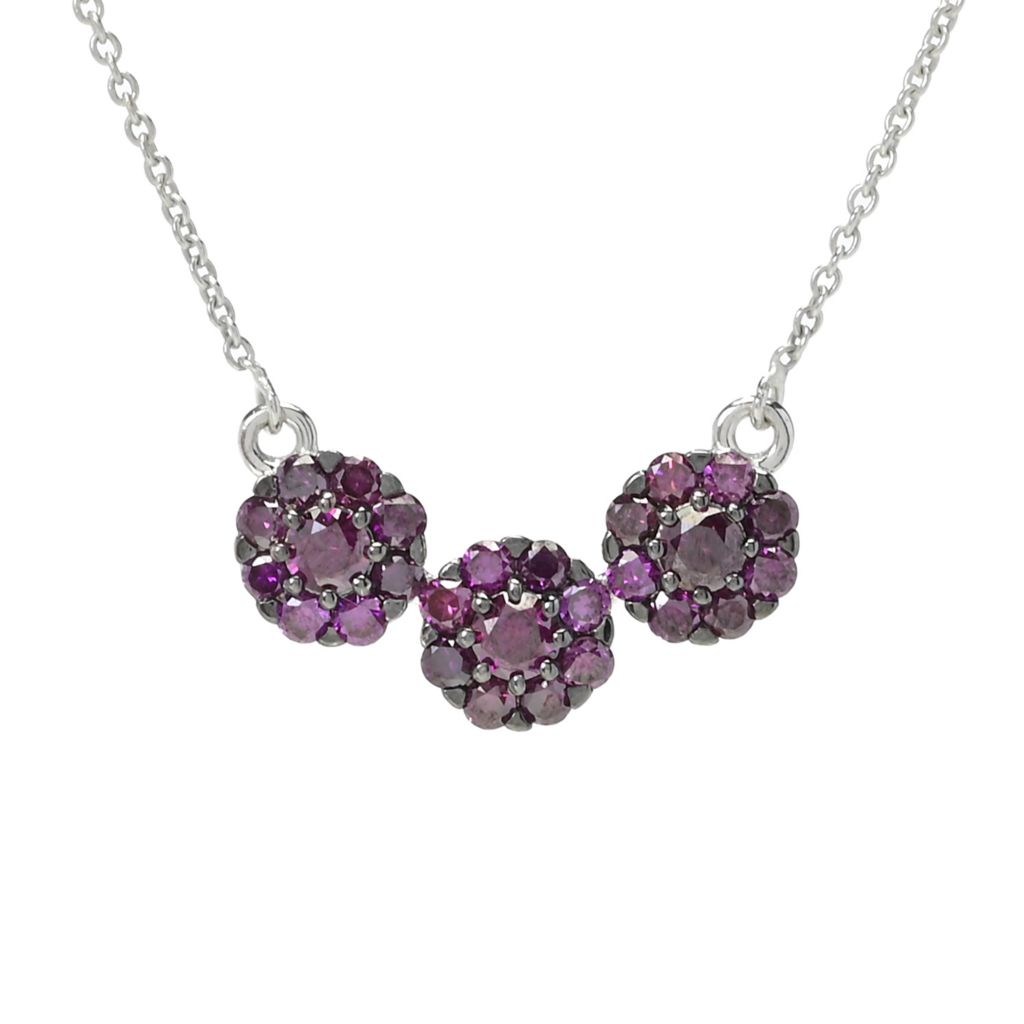 diamond-treasures-14k-white-gold-0-75ctw-purple-diamond-triple-cluster-necklace