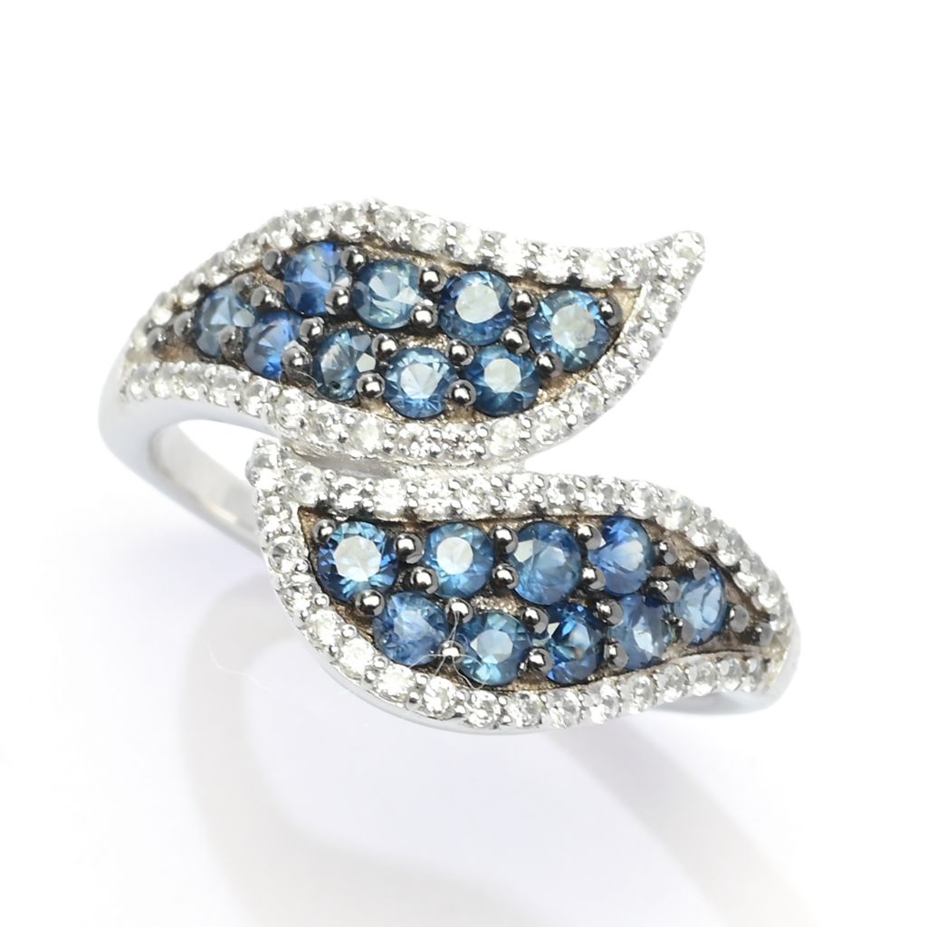 Anel de desvio ondulado Gem Treasures com safira do Ceilão e zircônia de 1,28 quilates