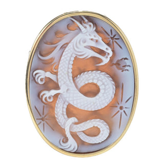 Pingente broche de dragão oval com estampa de camafeu Cameo Italiano edição limitada 48x35mm